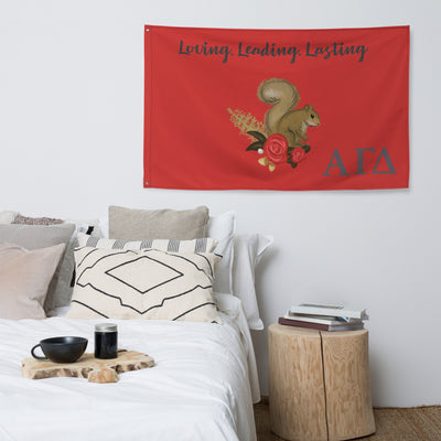 Alpha Gam Squirrel Red Mascot Flag in bedroom setting
