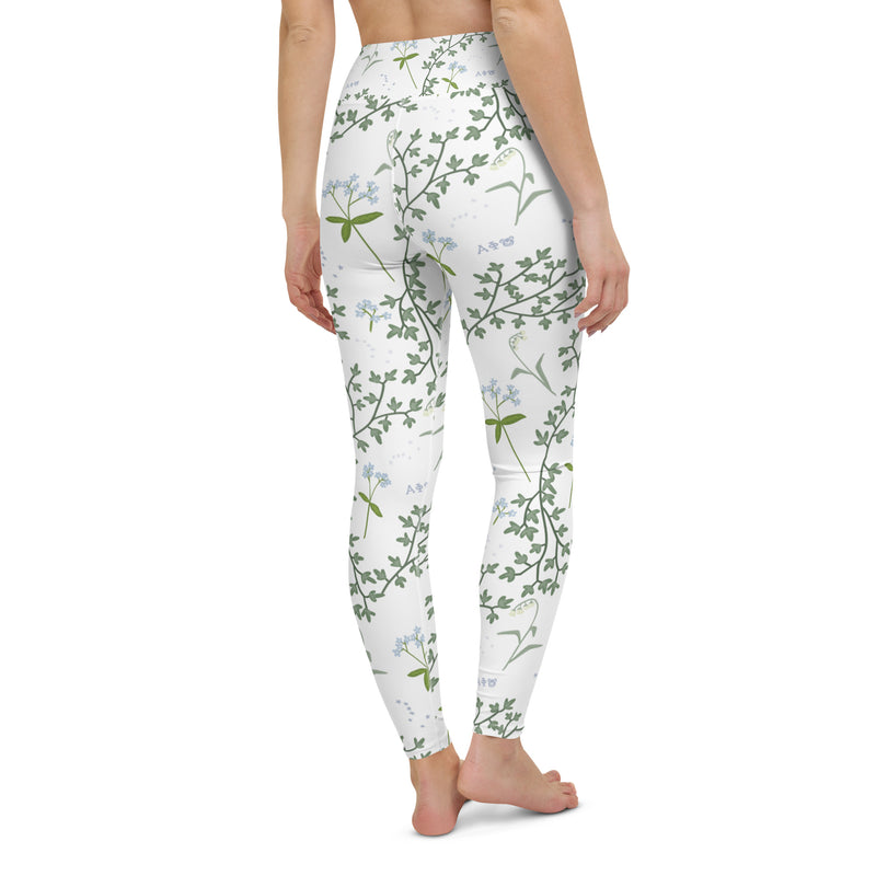 Alpha Phi Sorority Leggings in rear view in white floral print on model