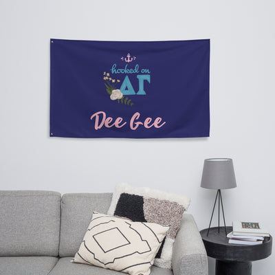 Delta Gamma Hooked on DG Flag shown in living room setting