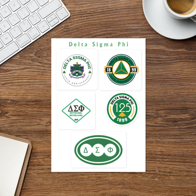 Display your Delta Sigma Phi affiliation with pride with our sticker sheet featuring 5 unique Delta Sig designs.