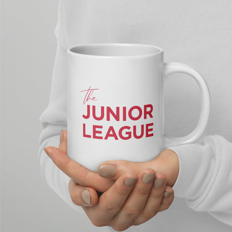 Junior League Double Sided Coffee Mug in 20 oz size in model&