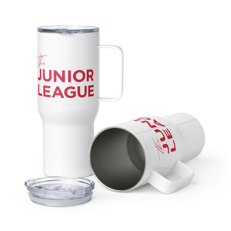 The Junior League Insulated Travel Mug showing inside of stainless steel mug