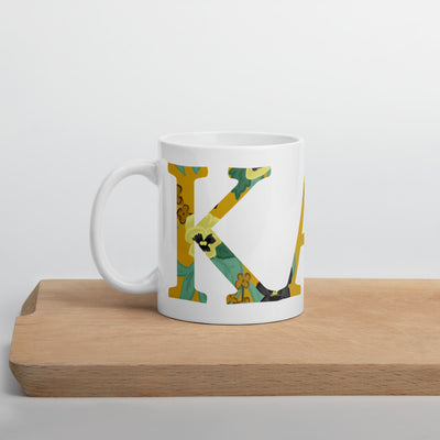 Kappa Alpha Theta Sorority Mug shown on a wood shelf