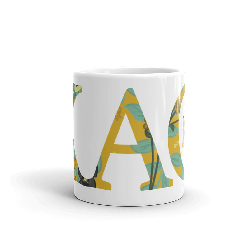 11 oz size Kappa Alpha Theta Floral Filled Letters White Glossy Mug