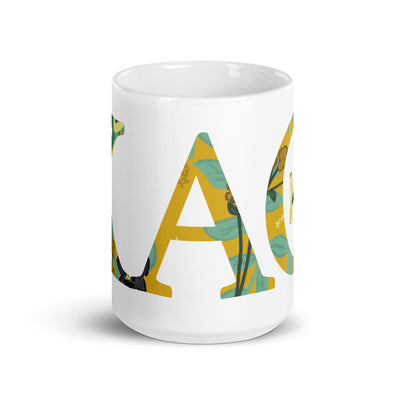 Kappa Alpha Theta Floral Filled Letters White Glossy Mug in 15 oz size