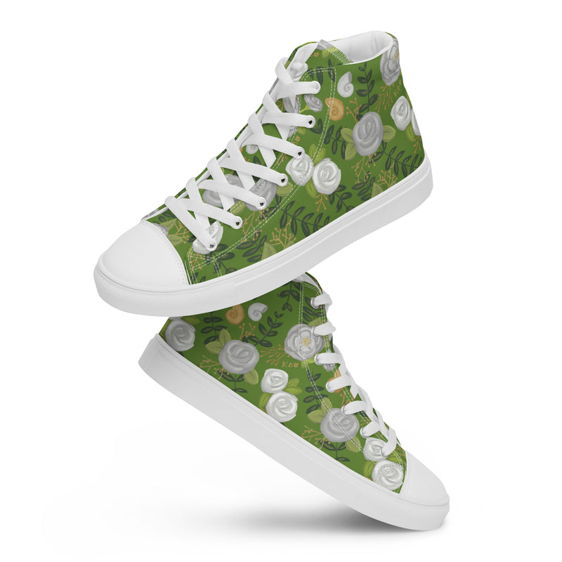Kappa Delta Rose Floral Print Green High Tops in playful pose