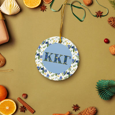 Kappa Kappa Gamma Holiday Ornament shown in lifestyle setting with holiday accents