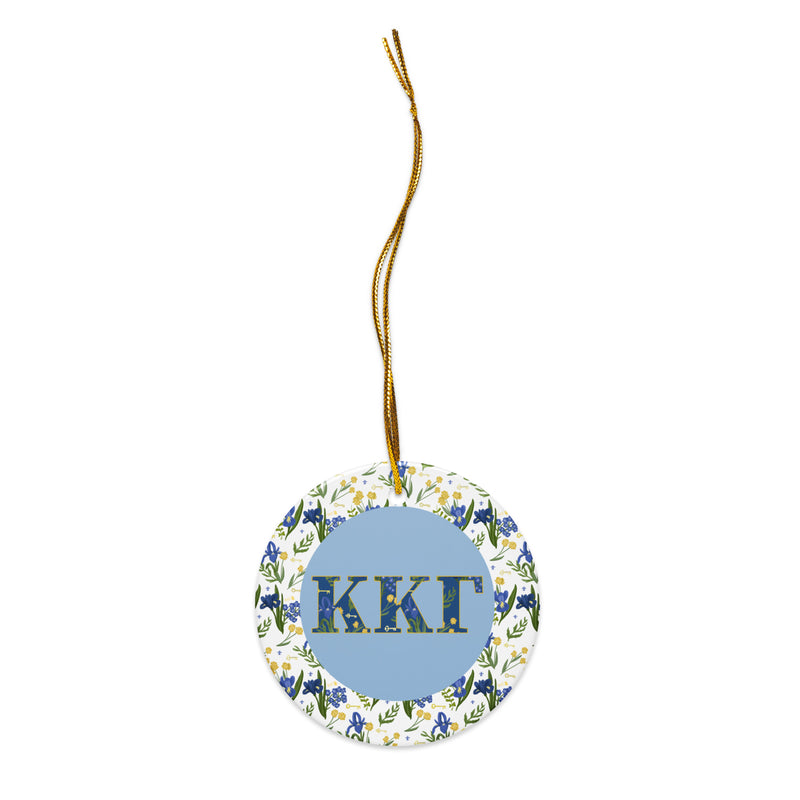 Kappa Kappa Gamma Holiday Ornament shown with gold hanging thread