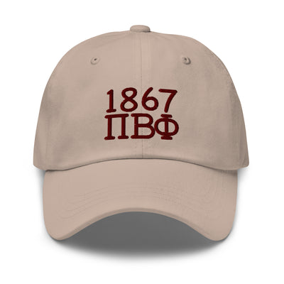 Pi Beta Phi 1867 Embroidered Baseball Hat shown in stone color in full view