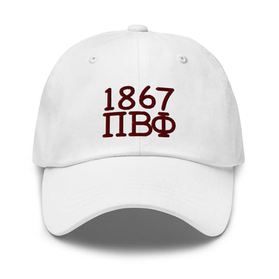 Pi Beta Phi 1867 Embroidered Baseball Hat in white shown in full view