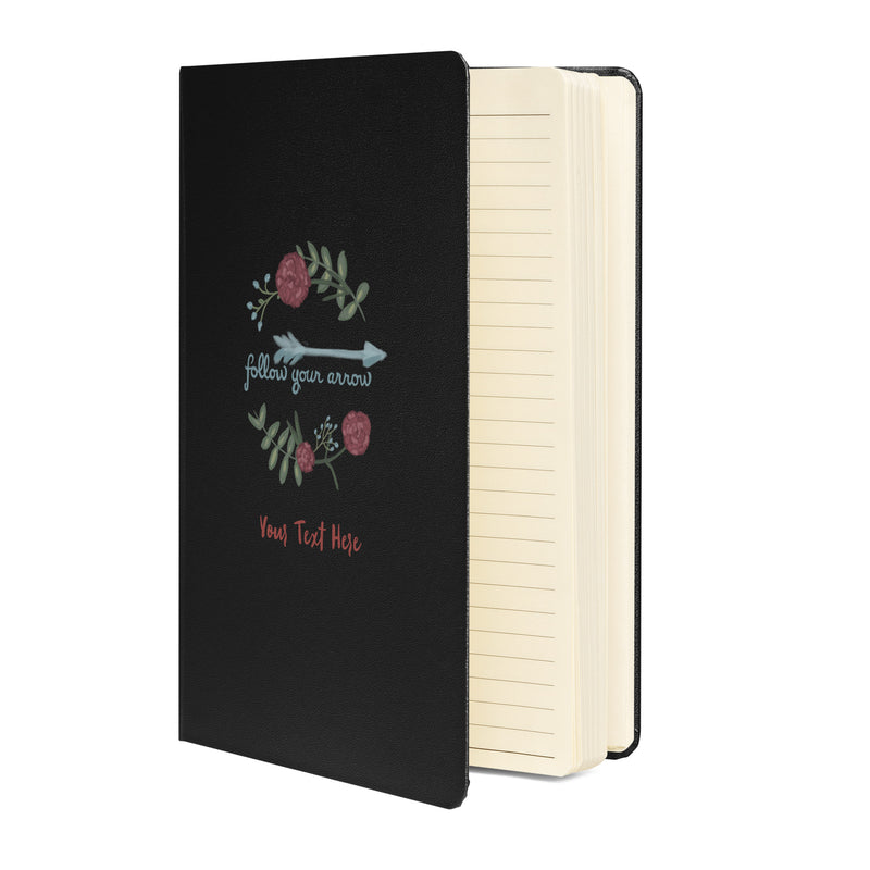 Pi Phi Follow Your Arrow Hardcover Journal in black showing inside lined pages