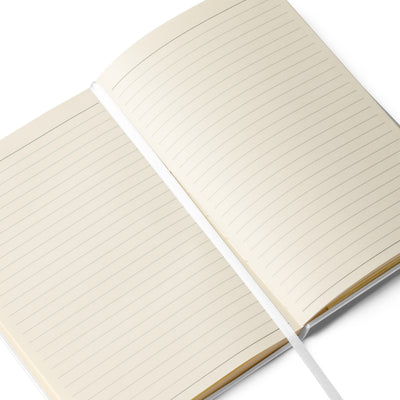 SAEII hardcover journal with founding year 1998 design showing cream colored inside lined pages and ribbon page marker