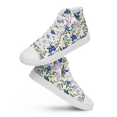 SAEPi Floral Print Canvas High Tops shown in playful stacked pose