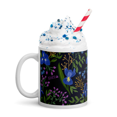 Sigma Alpha Epsilon Pi Floral Print Mug in 11 oz size shown with whipped cream and straw