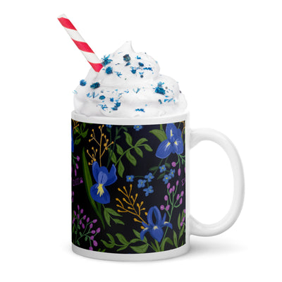 Sigma Alpha Epsilon Pi Floral Print Mug in 11 oz size shown with whipped cream and straw