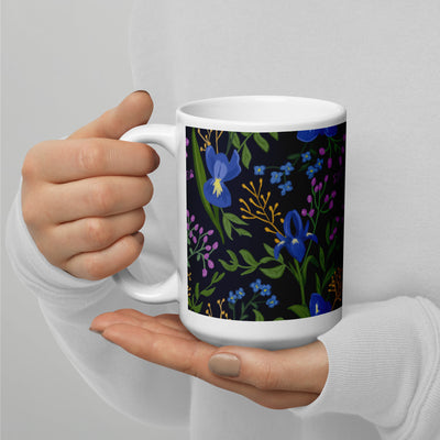 Sigma Alpha Epsilon Pi Floral Print Mug in 15 oz size shown in model's hands
