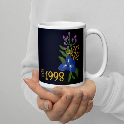Sigma Alpha Epsilon Pi Founding Year Mug in 15 oz size with artist-drawn SAEPi design in model's hands