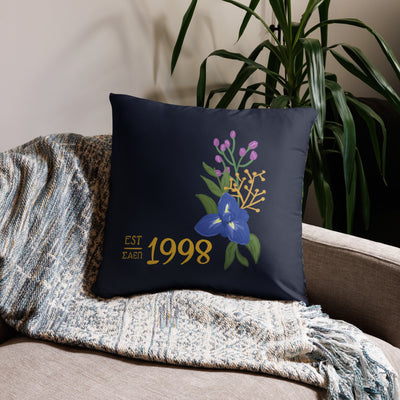 Sigma Alpha Epsilon Pi Pillow showing founding year design in 22" x 22" size on couch