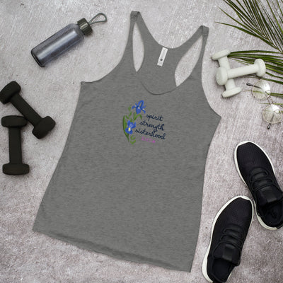 SAEPi motto Spirit Strength Sisterhood Racerback Tank top in heather gray