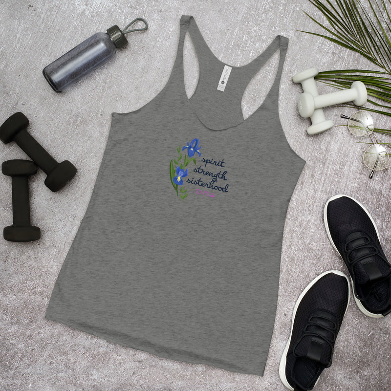 SAEPi motto Spirit Strength Sisterhood Racerback Tank top in heather gray