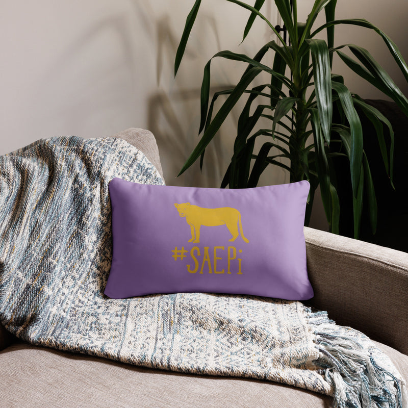 SAEPi reversible pillow in 20" x 12" lumbar pillow size shown on couch