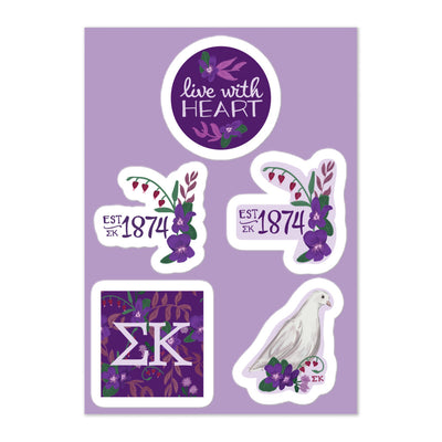 Sigma Kappa sorority sticker sheet with 5 unique Sigma Kappa designs