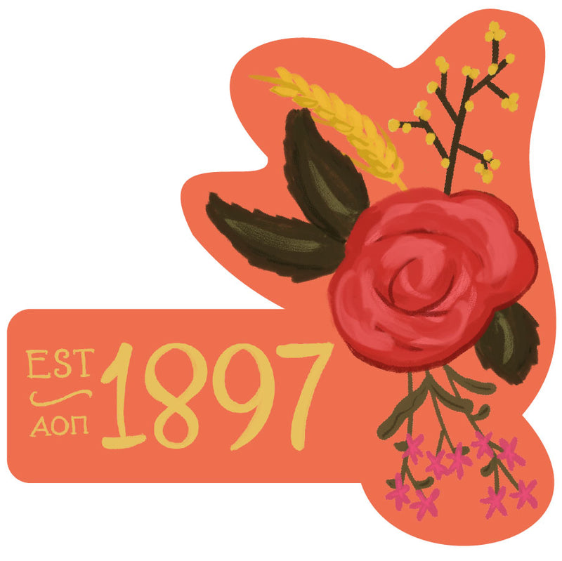 Alpha Omicron Pi Sorority Sticker showing 1897 founding year design in Courageous Coral