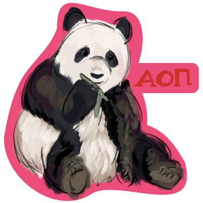 Alpha Omicron Pi Sorority Sticker showing Panda mascot design and letters