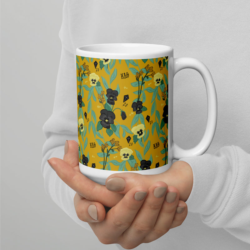 Kappa Alpha Theta gold pansy floral 15 oz mug