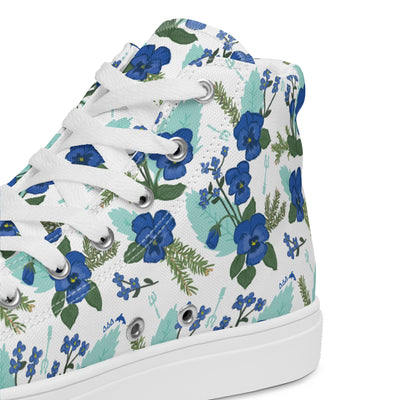 Tri Delta Sorority High Tops in white floral print showing product detail in side view