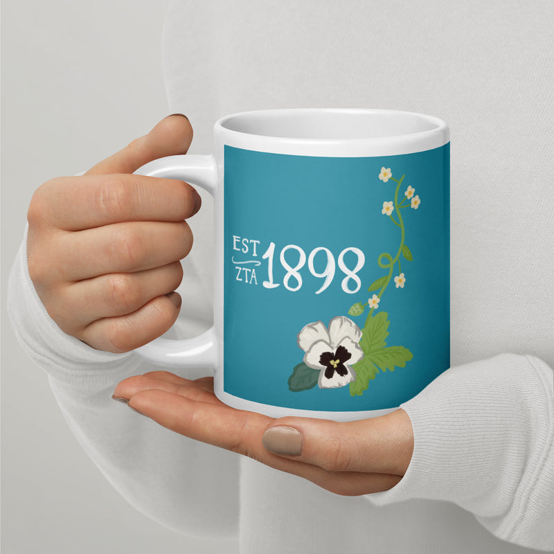 Zeta Tau Alpha 1898 Sorority Mug in Turquoise in 20 oz size with handle on left