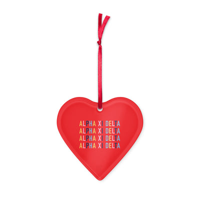 Alpha Xi Delta ornament with red ribbon