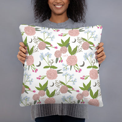 G Phi Founded on a Rock Pillow showing G Phi floral print on back