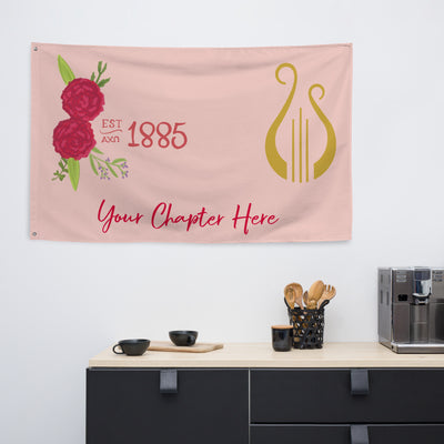 Alpha Chi Chapter flag in kitchen setting