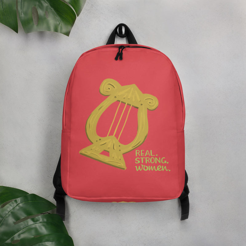 Alpha Chi Omega Red Golden Lyre Backpack in lifestyle setting