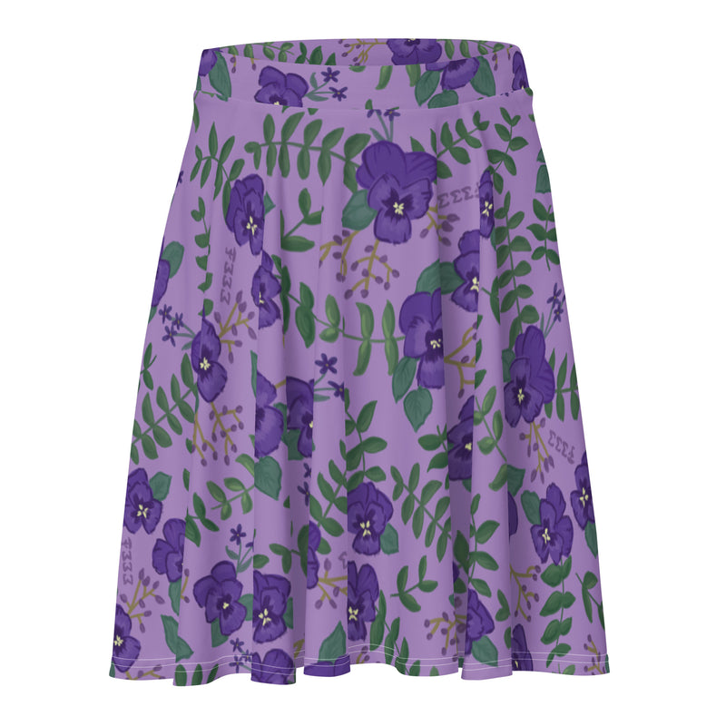 Tri Sigma Lavender Violet Print Skater Skirt in detail view