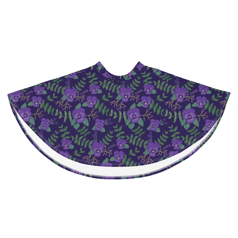 Tri Sigma Purple Violet Floral Print Skater Skirt flat showing reverse side