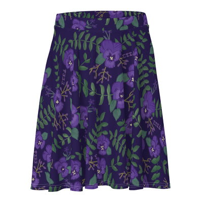 Tri Sigma Purple Violet Floral Print Skater Skirt in detail view