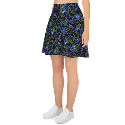New! SAEII Dark Blue Iris Floral Skater Skirt in side view