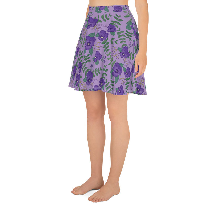 Tri Sigma Lavender Violet Print Skater Skirt in side view