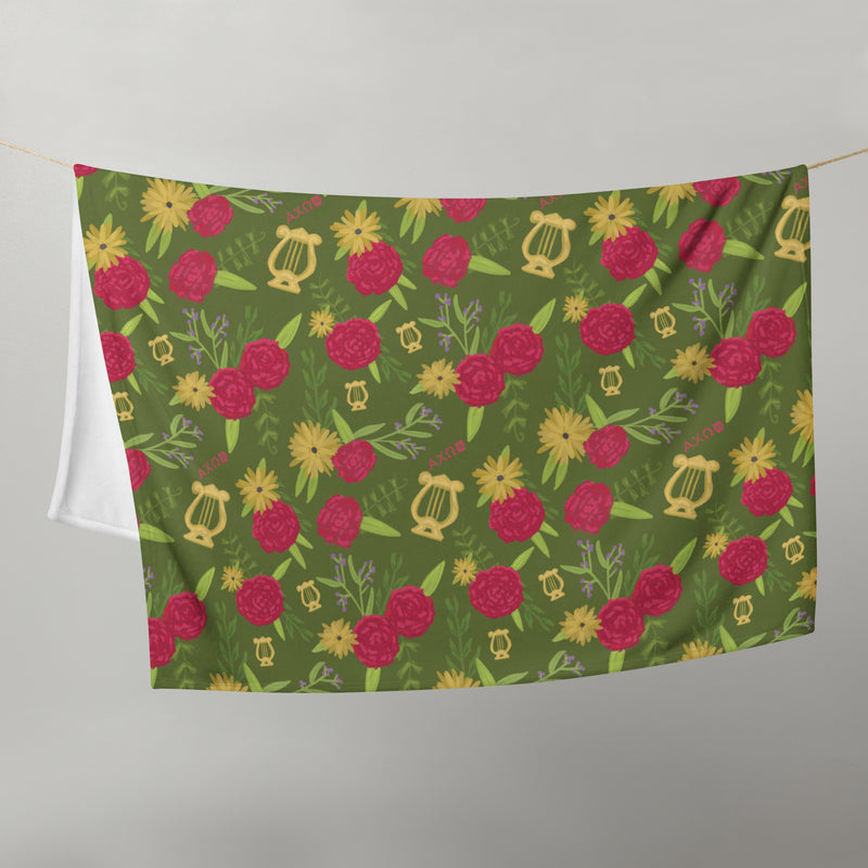 Alpha Chi Omega Carnation Floral Print Blanket