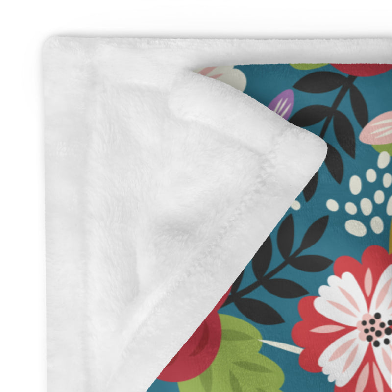 Alpha Chi Omega Modern Floral Blanket showing solid white reverse side