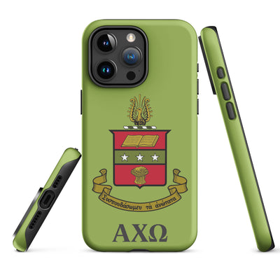 AXO Coat of Arms Tough Case for iPhone® 15 in Greencastle showing all sides