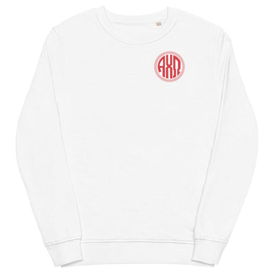 Alpha Chi Omega Monogrammed White Crewneck Sweatshirt shown flat