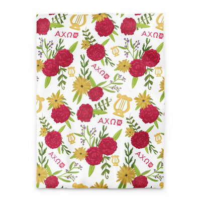 Alpha Chi Omega Sweet Dreams Bedding Bundle showing twin duvet cover with carnation floral print 