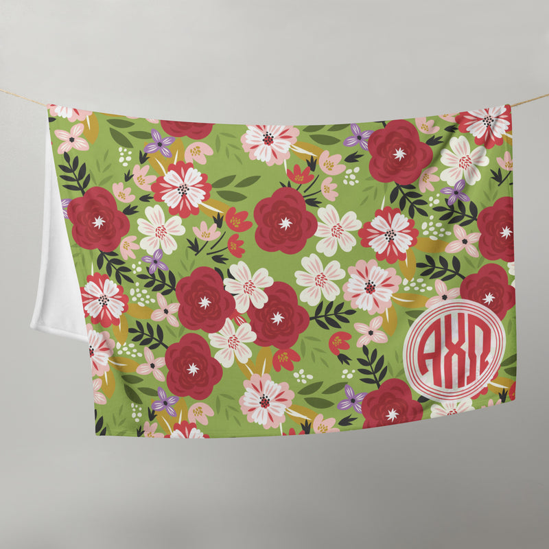 Alpha Chi Omega Throw Blanket in Greencastle with monogram in corner