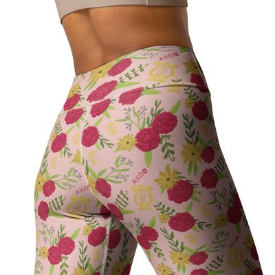 Alpha Chi Omega Floral Print Adult Pink Leggings showing rear view