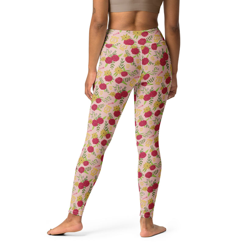 Alpha Chi Omega Floral Print Adult Pink Leggings showing full rear view