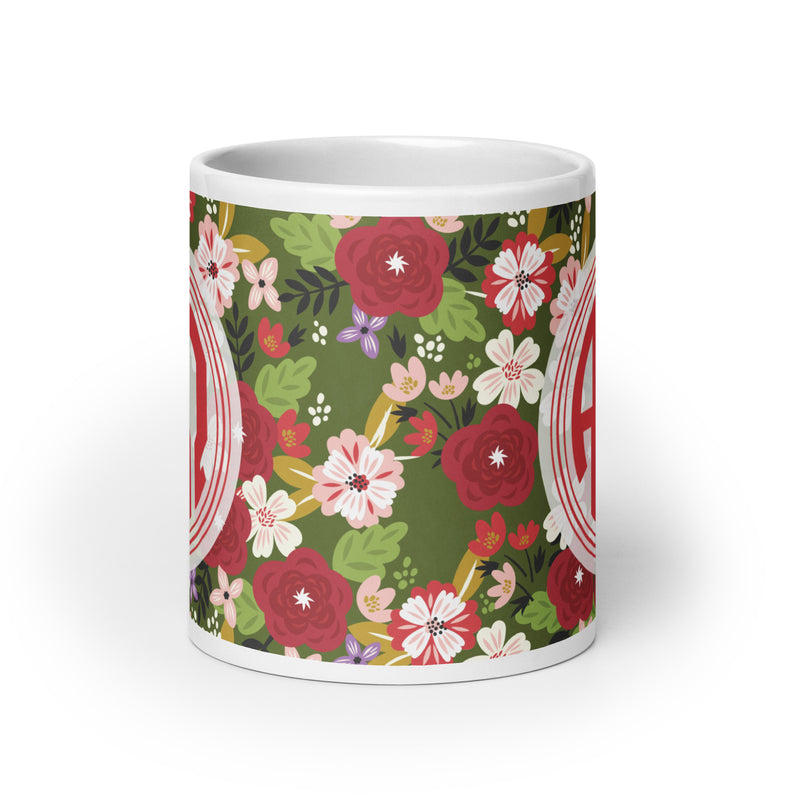 Alpha Chi Omega Modern Floral Mug in 20 oz size in side view