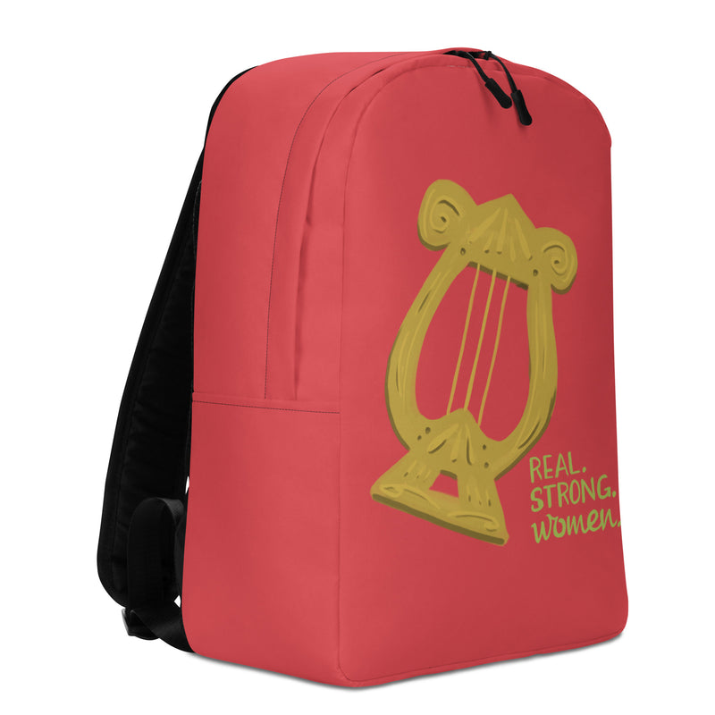 Alpha Chi Omega Red Golden Lyre Backpack in left side view